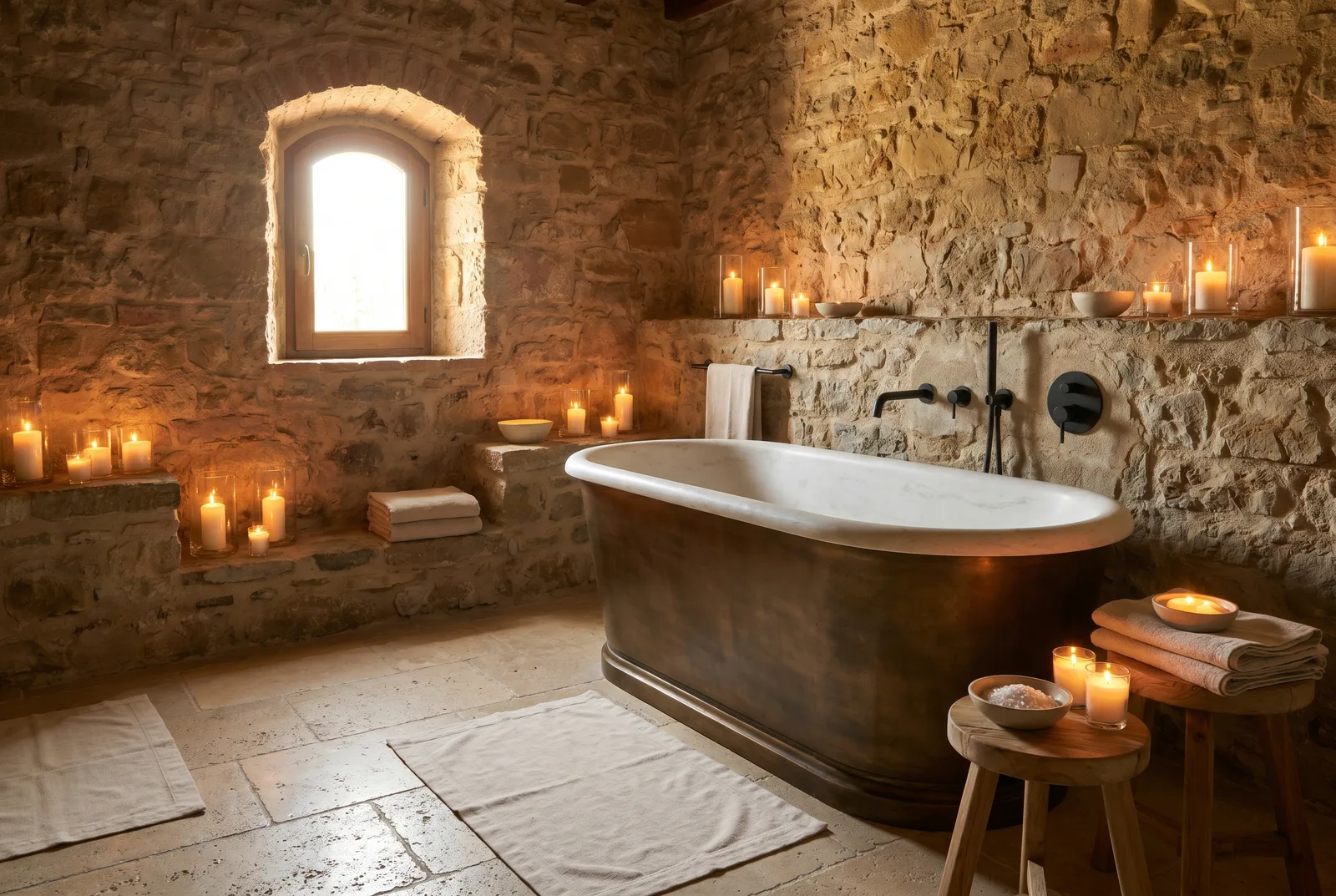 Bathing, spa-quiet, in original stone